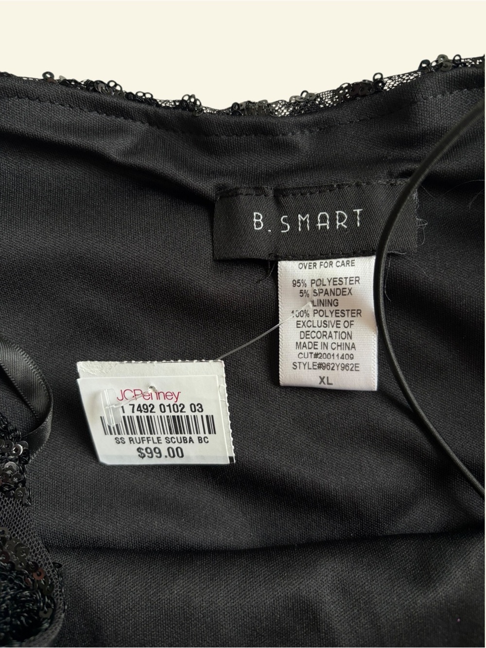 NWT B Smart Black Sequin Mini Dress Feather Trim Cocktail Party Size XL 962Y962E - Picture 6 of 12